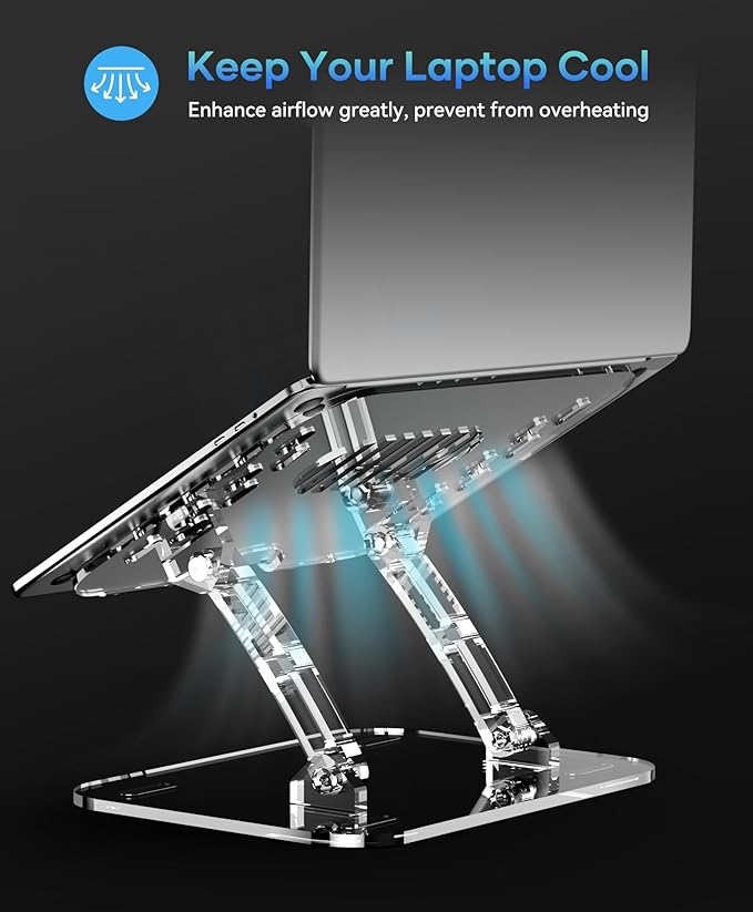 2 Pack Acrylic Laptop Stand for Desk, Adjustable Ergonomic Laptop Riser, Portable Foldable Computer Stand, Compatible with 10 to 15.6 Inches Notebook and MacBook, Clear