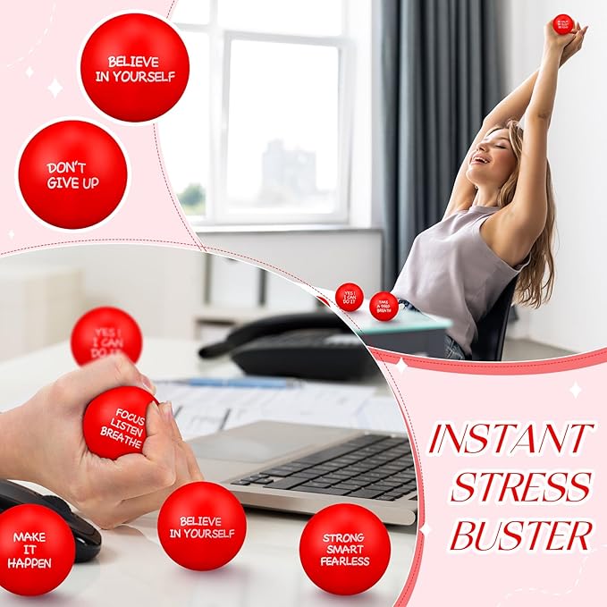 Shappy 72 Pcs Inspirational Stress Relief Balls Motivational Stress Ball Encouraging PU Bulk Stress Balls for Adults Small Therapy Fidget Relief Toys for Valentines Gifts Fidget Anxiety(Red)