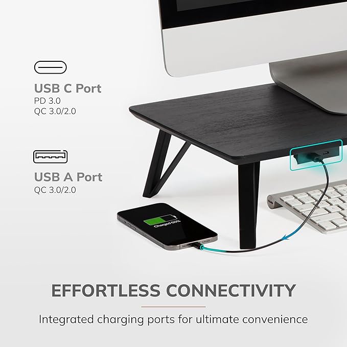 Anji Mountain Monitor Stand - Desktop Organizer & Laptop Riser, Ergonomic Monitor Riser, Space-Saving Monitor Stand for Desk, Durable Construction, Easy Assembly, Ideal for Home & Office,Black