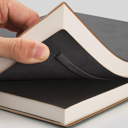 AHGXG Bullet Dotted Journal 2 Pack - B5 Large Journal Dot Grid Notebook (7.6'' X 10'') with Thick 120gsm Dot Paper, Soft Leather Cover, Total 384 Pages, Inner Pocket - Black