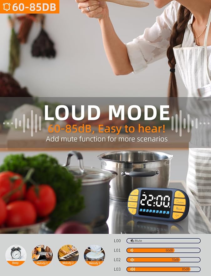 DOOMAY Digital Kitchen Visual Timer: 3.6'' Large LED Display, Magnetic, 3 Brightness, 4 Alarms and Volume, Memory Function, Countdown Count up for Cooking, Classroom, Home Gym, AAA Battery Included