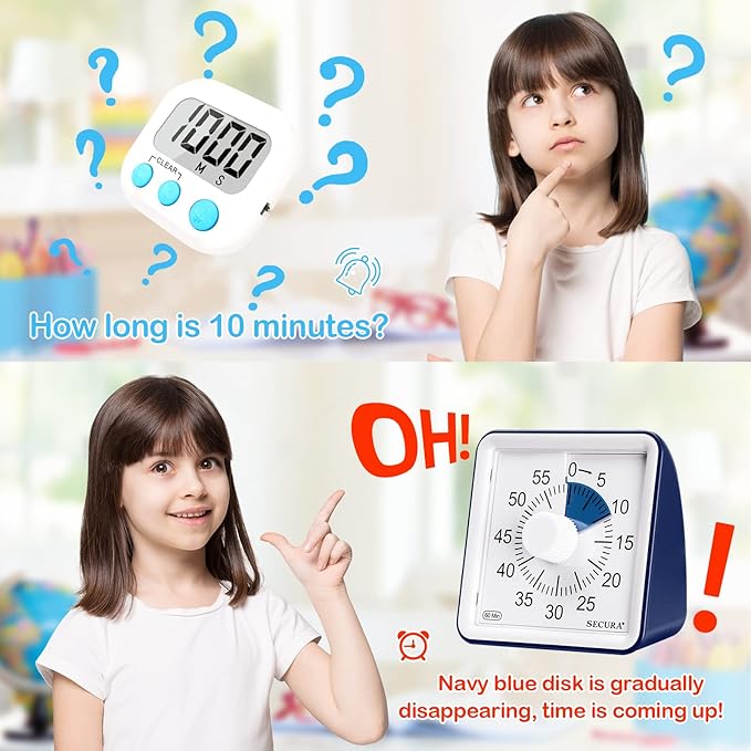Secura 60-Minute Visual Timer, Classroom Timer, Countdown Timer for Kids and Adults, Time Management Tool for Teaching (Navy Blue & Navy Blue)