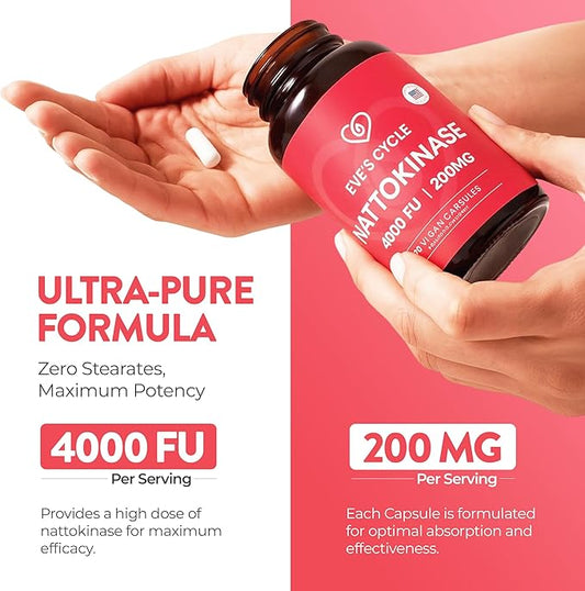 Eve's Cycle Nattokinase Supplement 4000 FU - 270 Vegan Natto Capsules - Premium Japanese Enzyme, Natural Blood Thinner, Organic, No Stearates, Non-GMO, Made in USA