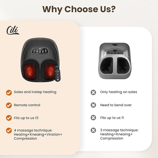 CILI Foot Massager with Heat, 2025 Shiatsu Feet Massage Machine for Plantar Fasciitis Neuropathy Pain Relief, Remote Control Heated Foot Warmer Massager Size 13, Gifts/Presents for Mom, Dad