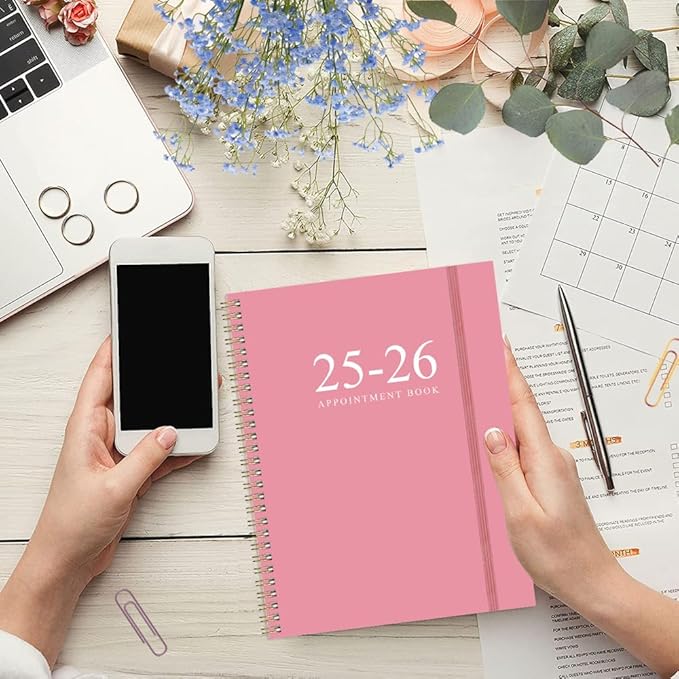 2025-2026 Appointment Book & Planner - 8.5" x 11" Daily Hourly Planner 2025 from July 2025 - June 2026, Weekly Appointment Book with 30-Minute Interval, Pink