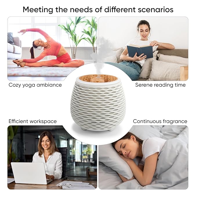Aromatherapy Essential Oil Wooden Grain Diffuser with Auto Shut-Off Function | Cool Mist Humidifier for Yoga Spa Office Bedroom Home | 120ml (White)