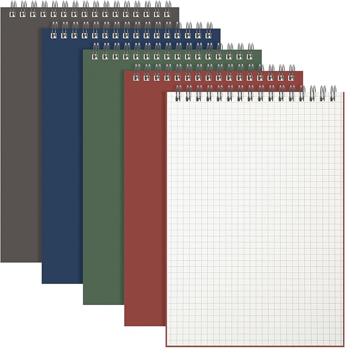 4 Pack Graph Paper Spiral Notepad A5 Top Wirebound Notepad Grid Notebook Steno Pads Memo Notebook Grid Paper 140 Pages for Writing Sketching Drawing Office Supplies (Multicolor)