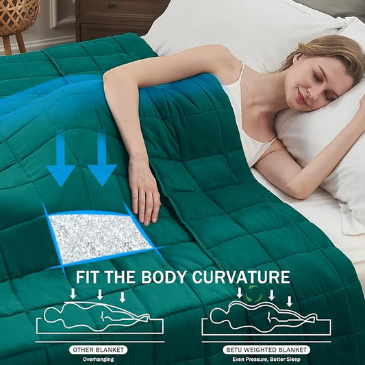 Green Weighted Blanket for Adults 15lbs, 48"x72" Twin Size, Cooling Heavy Blanket for 120-160lbs with Premium Glass Beads, Soft Thick Big Blankets for All-Season Sleeping Comfort Breathable