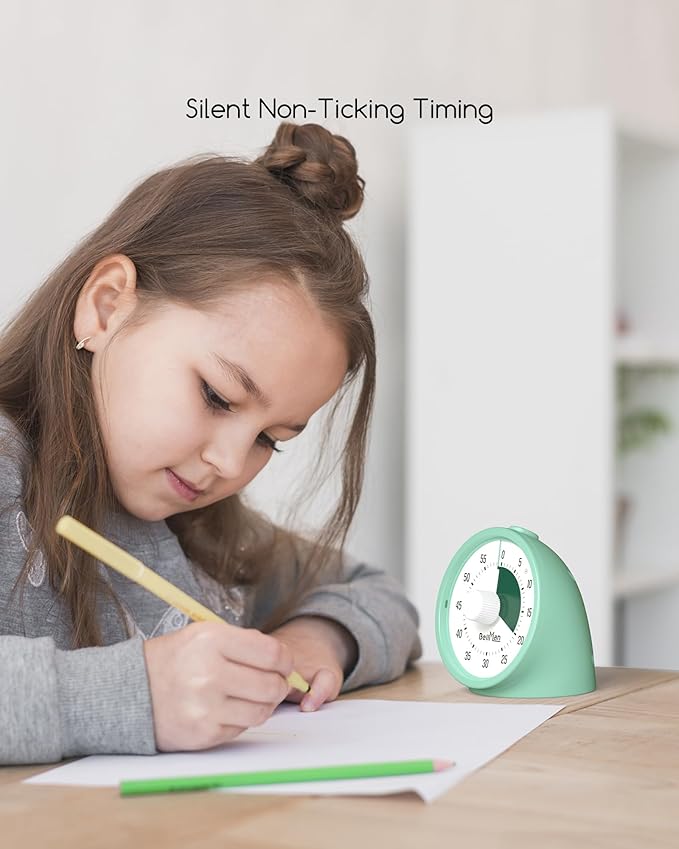 Visual Timer for Kids with Pause Button, 60-Minute Countdown Timer with Silent Operation, Desk Pomodoro Timer Kid Time Management Tools for Classroom, Office and Kitchen, Light Green