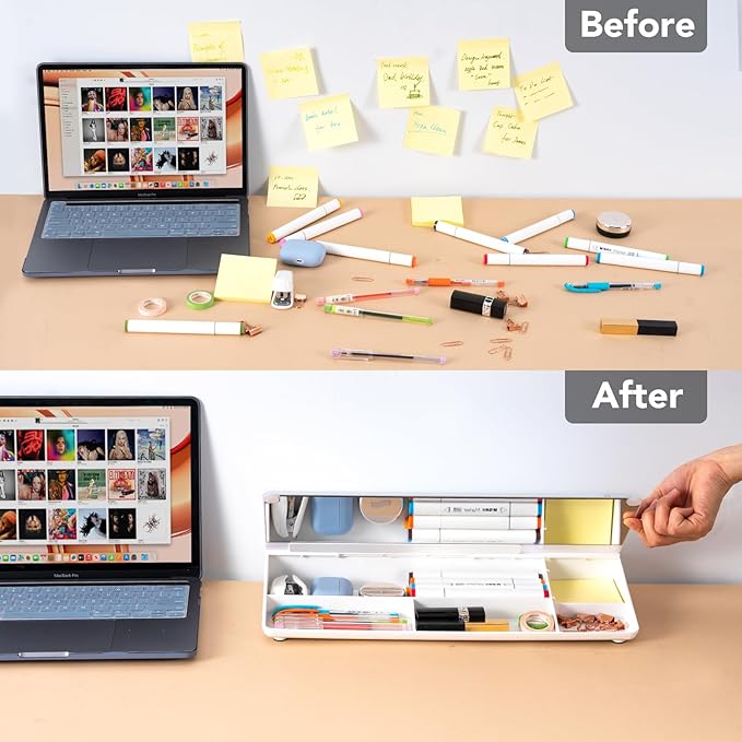 Varhomax Glass Desk Whiteboard with Built-in Mirror, Desktop Organizer Dry Erase White Board with Storage, to Do List Memo Notepad for Home Office and School Supplies