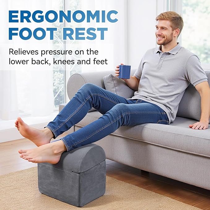 Adjustable Foot Rest for Under Desk - 3-in-1 Ergonomic Foot Stool with Zipper Connection, Height Adjustable for Office, Home & Gaming (Gray)