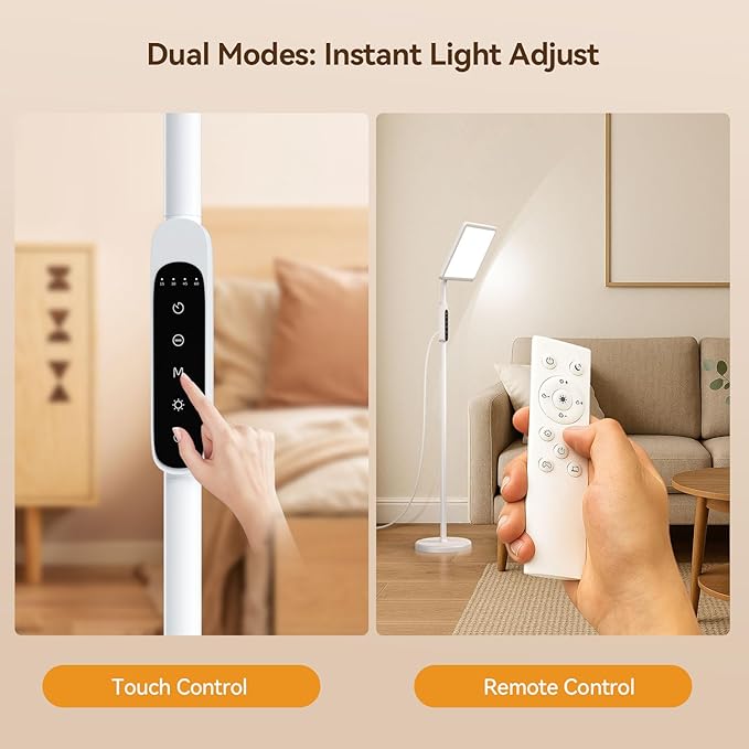 Light Therapy Lamp, 12,000 Lux Full Spectrum Sunlight Lamp, UV-Free Sun Lamp, Remote Control/4 Color Temp/5 Brightness/4 Timer & 3 Height Adjustable Floor Lamp for Home, Office & Living Room