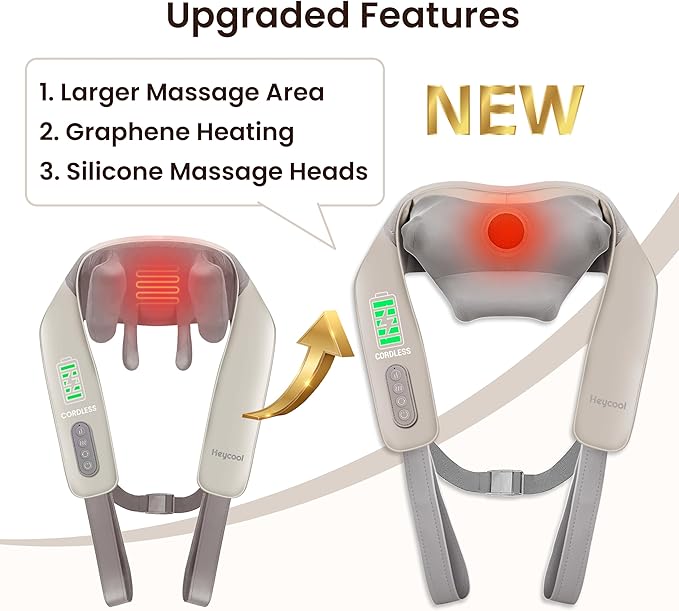 Cordless Neck and Shoulder Massager, Graphene Heating, Upgraded Shiatsu Back Massager Pillow for Neck, Shoulder
