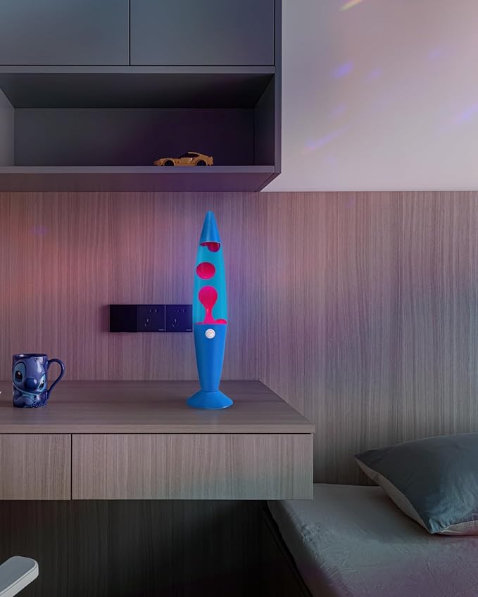 Liquid Motion Lamp Large Adored by Adults and Kids for Years, Motion Lamp with Pink Wax in Blue Water for Boys Girls Bedroom Office Decor, Relaxing Mood Light for Night Birthday Party