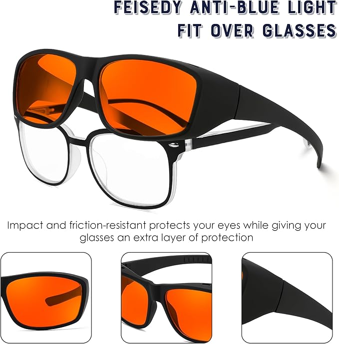 FEISEDY Fitover Blue Light Glasses Computer Gaming Eyeglasses for Better Sleep Anti Glare Nighttime Eye Wear B1228