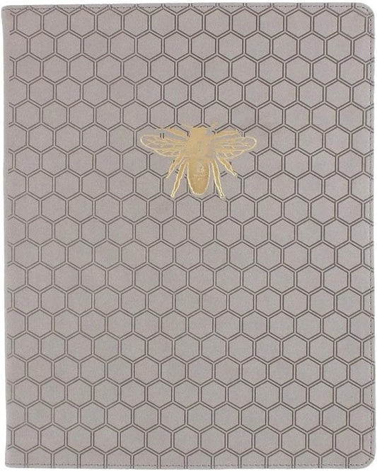 WORLD TRAVELER Eccolo Large Lined Bee Journal Notebook, Hardbound Cover, Writing Journal, 256 Ruled Ivory Pages, Ribbon Bookmark, Lay Flat, Desk Size, Gray Gold Bee (Gray, 8x10 inches)