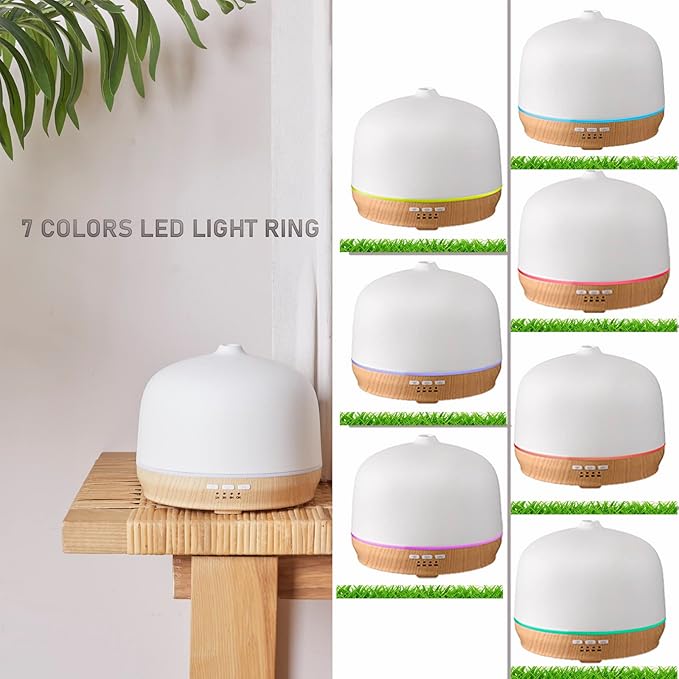 Ceramic Essential Oil Diffusers for Home Large Room, Aromatherapy Scent Air Diffuser Ultrasonic Aroma Defusers 500ml with Timed—Wood