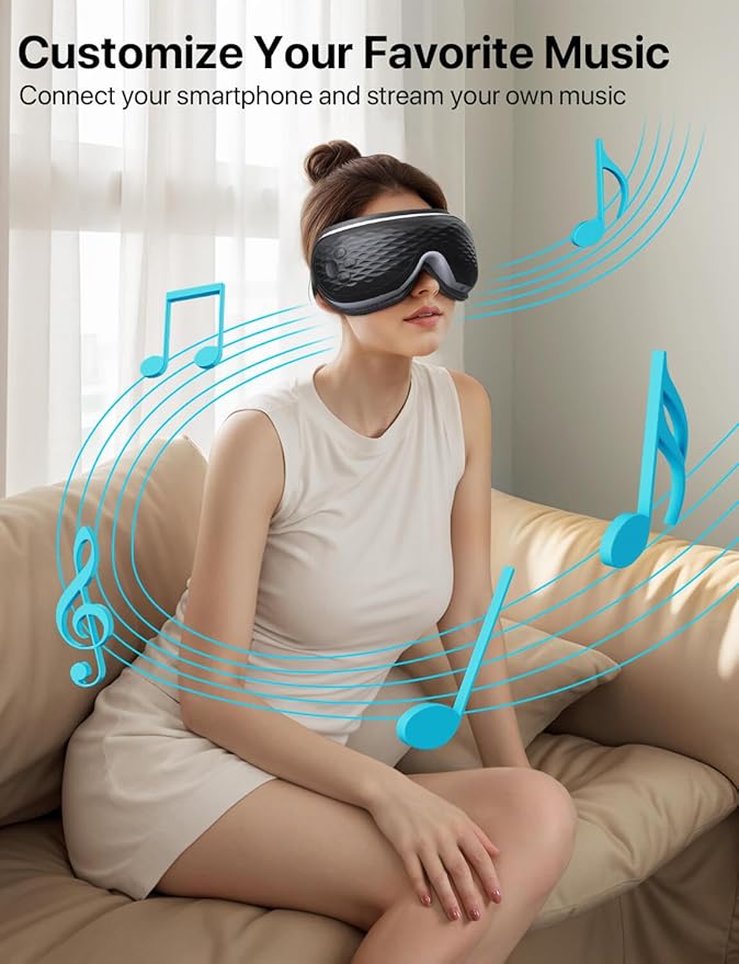 ALLJOY Eye Massager with Heat, Compression, Bluetooth, Heated Eye Mask with Music, Relieve Fatigue, Improve Sleep, Reduce Stye Eyes, Gifts for Dad, Friends and Mom(Black)