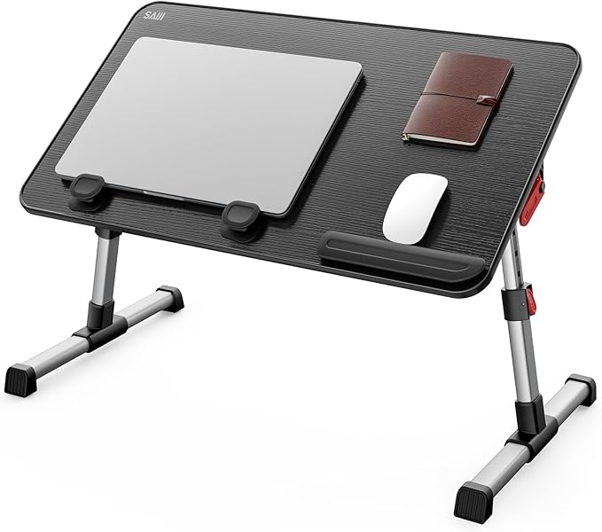 SAIJI Laptop Bed Tray Table, Adjustable Home Office Standing Desk Portable Lightweight Foldable Lap Desk for Sofa Couch Floor Working Studying Reading Writing Eating,Fit Up to 17" Laptop(Large,Black)