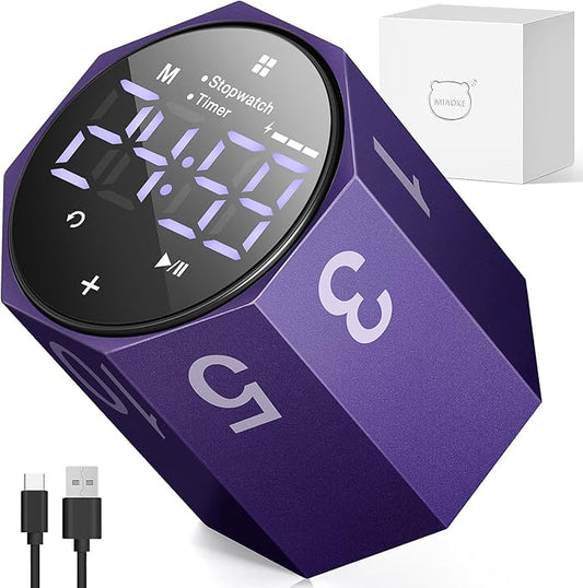 MIAOKE Pomodoro Timer-Aluminum Alloy Frosted Metal LED Large Screen Digital Automatically Rotated Display, Focus Efficient Management on Work and Study,Office, Living Room-Purple