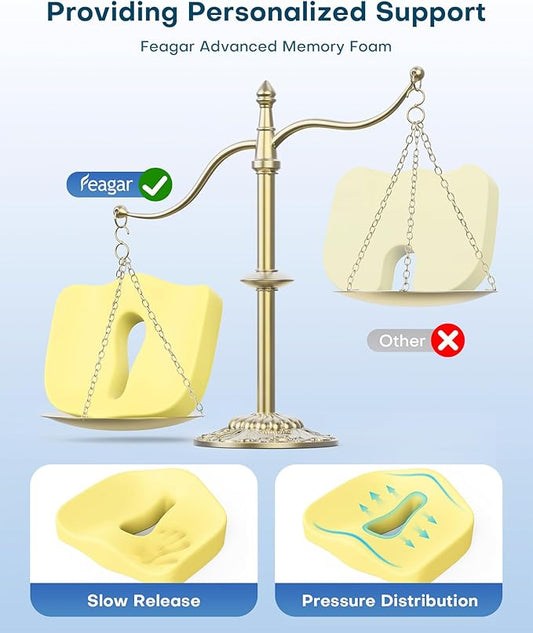 Feagar X Large Memory Foam Seat Cushions for Office Chairs Desk, Chair Cushion Tailbone Pain Relief Extra Dense Hip Sciatica Car Seat Cushion for Long Sitting Blue