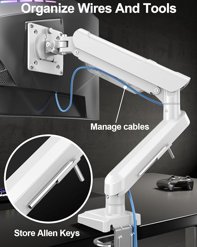 Single Monitor Arm Fits up to 32 Inch Computer Screens, Holds 4.4-22lbs, Full Motion Gas Spring Desk Mount, VESA 75x75, 100x100, Freelift Pro