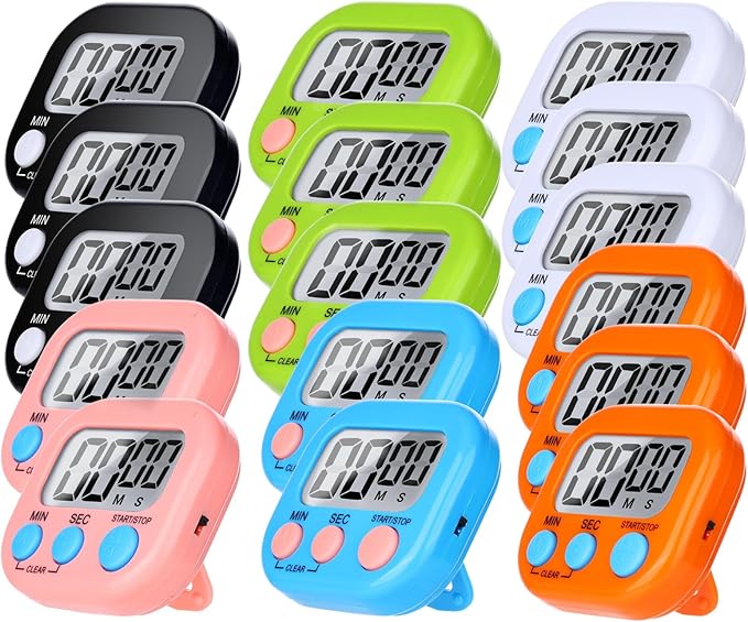 16 Packs Digital Timer Multi-Function Electronic Timers for Classroom Small Magnetic Countdown Stopwatch Mini Loud Alarm Stop Clock for Kitchen Cooking Games Meeting Study Work Baking Sports Office