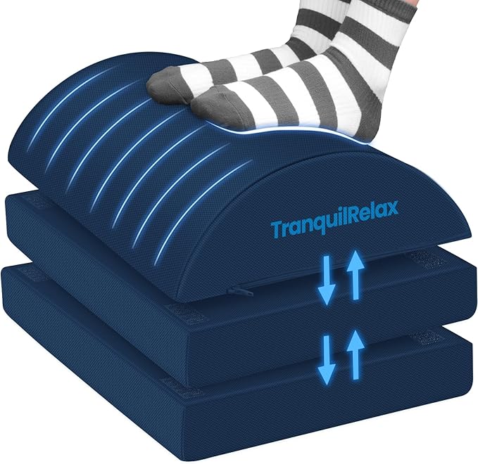 Foot Rest for Under Desk at Work, Gaming Accessories Foot Stool with 3 Adjustable Heights & Washable Cover, Comfortable Office Desk Accessories, Footrest for Office, Home and Car (Blue)