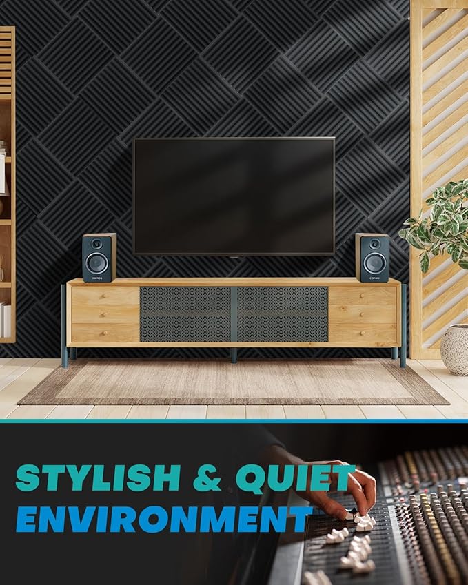 36 Pack Sound Proof Foam Panels for Walls, 2 X 12 X 12 Inches Acoustic Foam Panels, High Density Acoustic Panels Sound Absorbing, Noise Cancelling Studio Wedges, Black + White (NOT INCLUDE ADHESIVE)