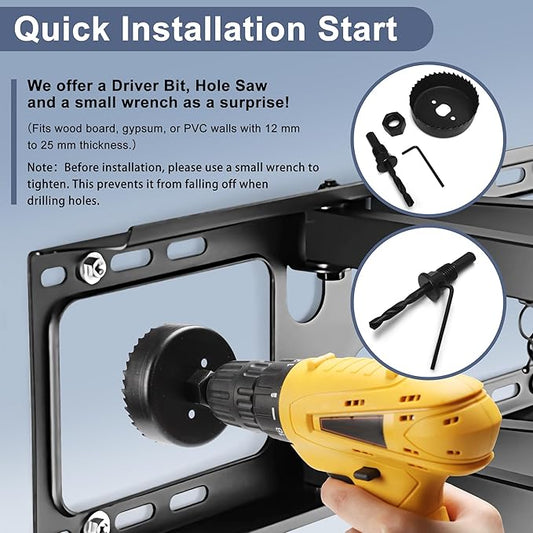 Wire Hiders for TV on Wall, 3in Black in Wall Cable Management Kit, YCLYC Cable Hider Wall Grommets for Cables, Wire Hider Wall to Install Includes 4 Pass Brackets and 1 Hole Saw Drill