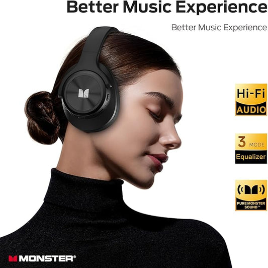 Monster Mission 200 Bluetooth Headphones, Wireless Headphones with 3 EQ Modes, Low Latency HiFi Stereo Foldable Lightweight Headset, 60H Playtime,Deep Bass for Home Office Cellphone PC Ect