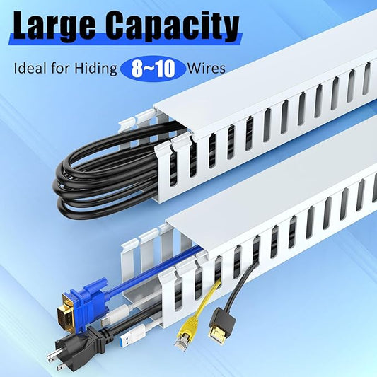 Wire Duct Kit, Open Slot Cable Management Raceway, 123in Track Desk Channel, Cord Cover Wiring, Cable Raceway Kit to Hide Wall Mount TV Cables - 8x15.4in X 1.97in X 1.97in