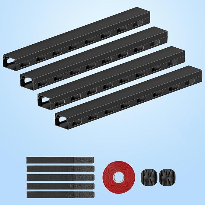 Upgraded Cable Management Under Desk with Big Hole,61(4X15.4) Inch Open Slot Cable Raceway Kit,Wire Cover and Desk Cable Organizer for Home & Office,Cord Hider Management to Hide Tv/Computer