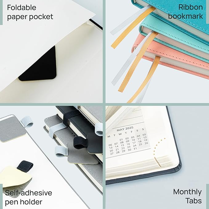 POPRUN Planner 2025-2026 (Medium - 6.5'' x 8.5'') Academic Weekly Calendar (July 2025 - June 2026) with Hourly Time Slots, Monthly Tabs, 100GSM Thick Papers, Leather Soft Cover - Blue Green