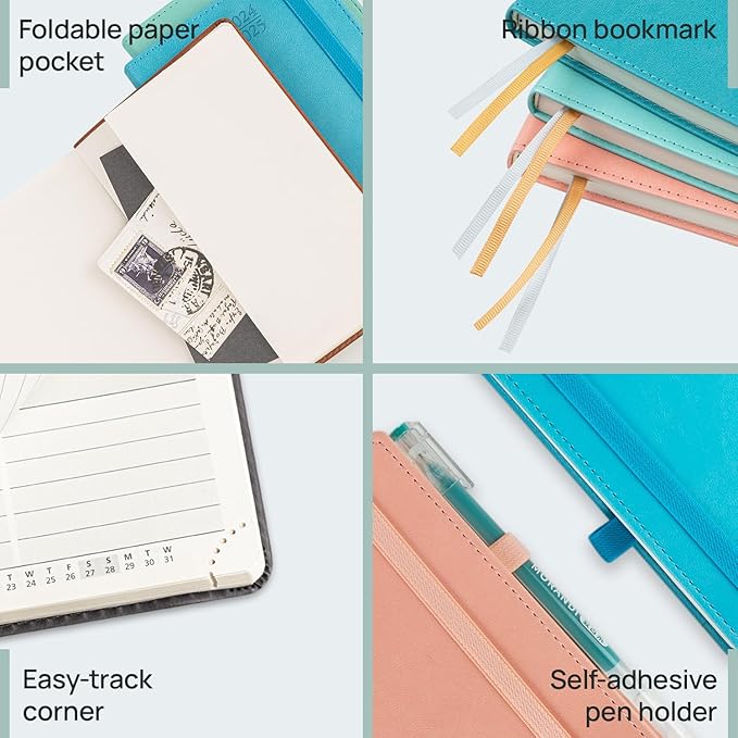 POPRUN Pocket Planner 2025-2026 (Slim Size 3.5'' x 6.5'') 17 Months Academic Calendar (Aug.2025 - Dec.2026), Weekly Appointment Book with Vegan Leather Hard Cover - Green