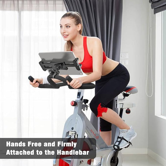 Spin Bike Tablet Holder, 360° Rotation Tablet iPad Holder for Treadmill, Stationary Bike, Exercise Bicycle, Microphone Stand, C Clamp for iPad mini/Air/Pro Smartphones and All 4.7-13" Devices