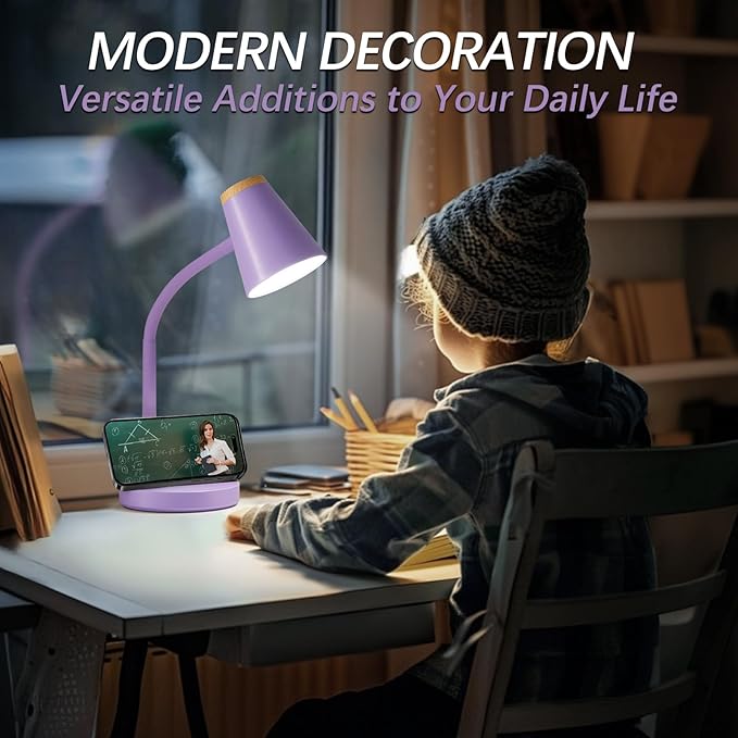 Desk Lamps for Home Office - Small LED Desk Lamp Touch Dimmable Reading Light for College Dorm Room - Adjustable Flexible Gooseneck Table Lamp for Bedside Bedroom Nightstand Purple