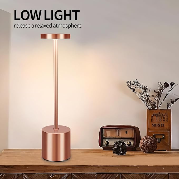 2 Pack Rechargeable Cordless Metal Table Lamps, LED Bedside Lamps with 3-Color Dimming, Portable Small Desk Lamps for Bedroom, Outdoor, Restaurant, Bar, Café, Camping Use