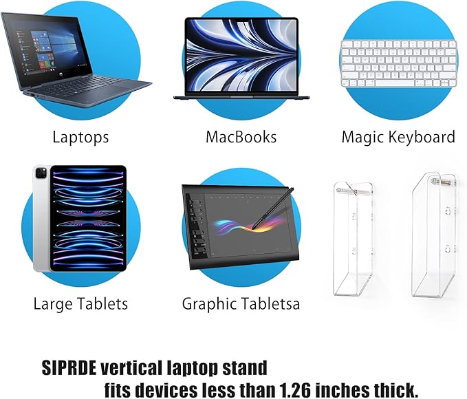 SIPRDE Wall Mount Laptop Holder - Also Available as an Under Desk Laptop Mount, Clear Acrylic, with Adhesive & Screw, for Macbooks, Surface, Keyboards, Switch, Tablets & More
