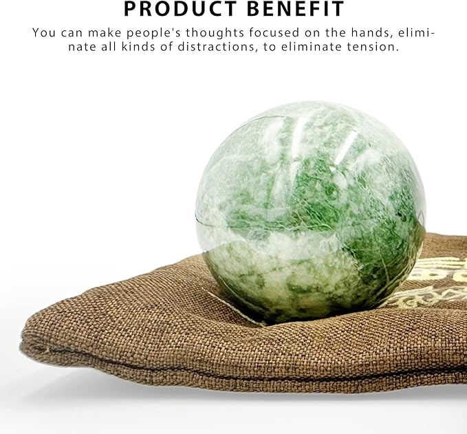 2" Natural Jade Green Baoding Balls with Carry Pouch Hand Balls Healthy Stress Fitness Ball Chinese Fitness Stress Ball Handicraft Collection