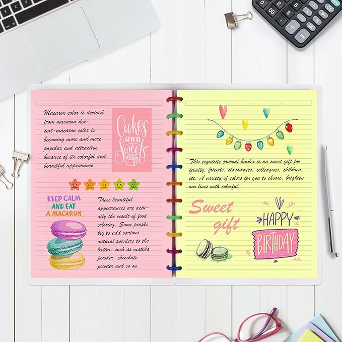 Letter Size 11 Discs 120gsm Discbound Refill Paper, Discbound 5 Colorful Line Papers, Disc Paper Refill, Loose-Leaf Papers, Disc Planner Inserts, 200 Sheets/400 Pages