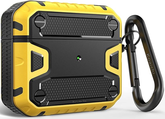 Koaichi Compatible with AirPods 3rd Generation Case(2021), Full-Body Rugged Hard Shell Protective Case Cover with Keychain Designed for AirPods 3, Black/Yellow
