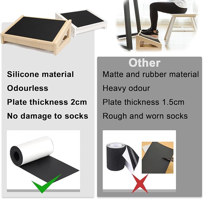 WOOD CITY Under Desk Footrest, 3 Heights Adjustable Foot Rest with Silicone Surface, 3 in 1 Non-Slip Foot Stool Improve Posture, Reduce Fatigue & Pain, Ideal for Home/Office/Gaming (Natural)