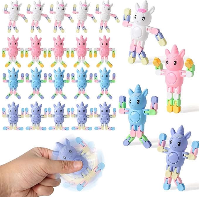24 Pcs Transformable Fidget Spinners Unicorn Toys for Kids and Adults Stress Relief Sensory Toys for Boys and Girls Fingertip Gyros for ADHD Autism for Kids Gifts