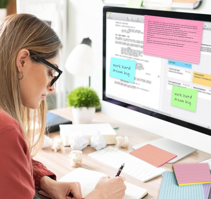 Lined Lined Self Stick 6 x 8 in Post,8 Pack Large Ruled Post Stickies,Ruled Stickies Super Sticking Power Memo Pads Strong Adhesive,Sticky Notes with Lines for Home,Office,School,50 Sheets/pad