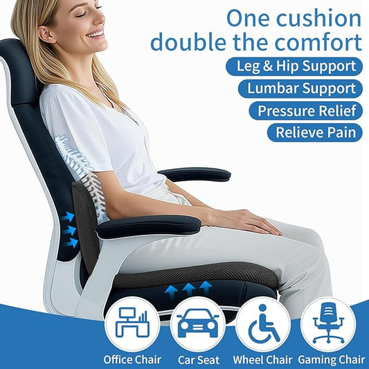 Memory Foam Seat Cushion,Office Chair Cushion with Lumbar Support for Back Pressure Relief, Car Seat Cushion with Adjustable Strap,Sciatica Pad Cushions for Car,Truck (Black+Mesh Cloth)
