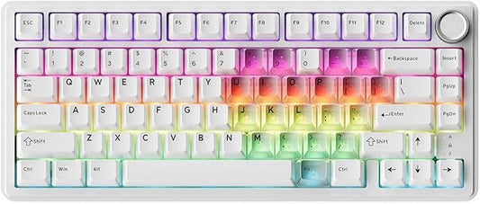 x XVX M75 75% Wireless Gaming Mechanical Keyboard, BT5.0/2.4GHz/USB-C,Hot Swappable Creamy Pre-lubed Switches,Gasket Structure,RGB Backlit White Keyboard w/Knob for PC/Laptop/Xbox/PS4/PS5,LUMINA HEART