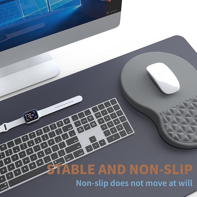 Ergonomic Mouse Pad Wrist Support with Foam Massage Design, Pain Relief Mousepad with Wrist Rest, Non-Slip PU Base, Computer Mouse Pads for Desk, Office & Home(Grey)