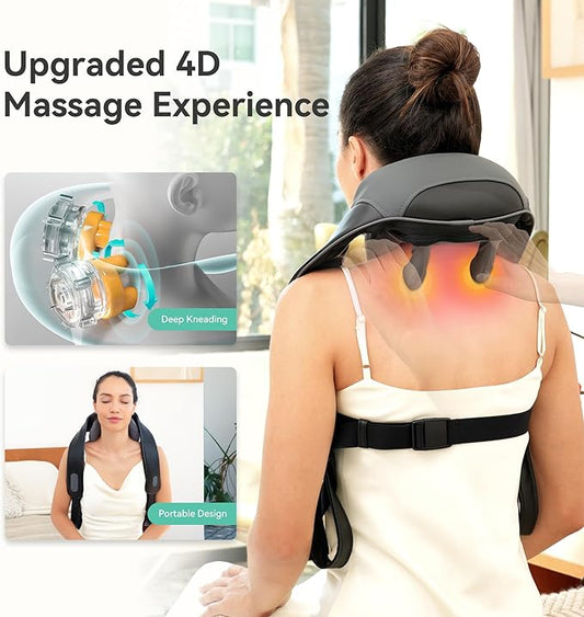Snailax Cordless Neck Massager with Soothing Heat, Upgarded 4D Deep Tissue Kneading, Shiatsu Back Shoulder Massager Pillow for Neck, Traps, Gifts for Men Women Mom Dad