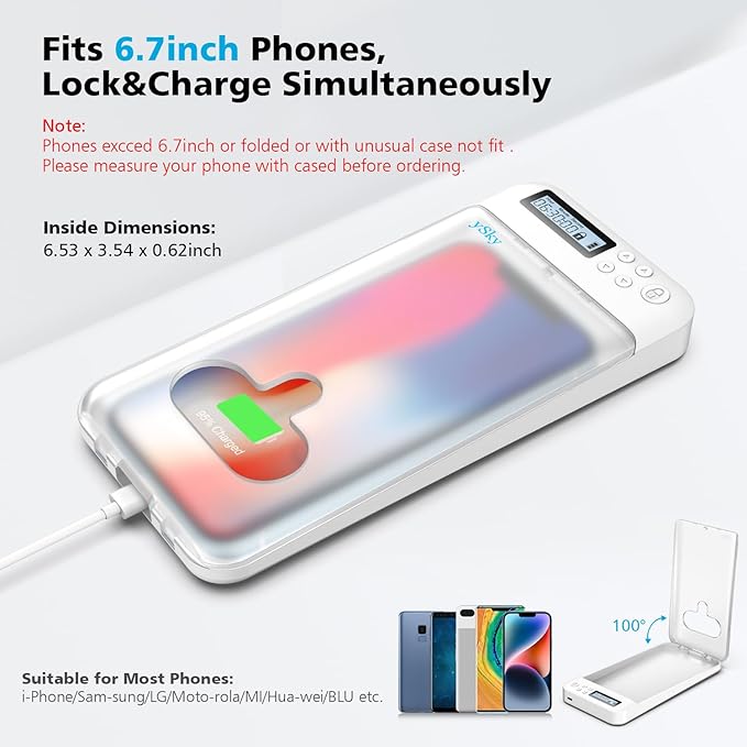 ySky Timed Phone Lock Box for iPhone & Android - Self-Control Timer to Help Kids & Students Focus Back - Translucent